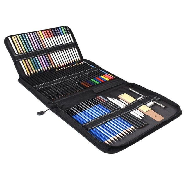 72-Piece Sketch & Color Pencil Set | Charcoal Art & Brush Tools for Professional Drawing