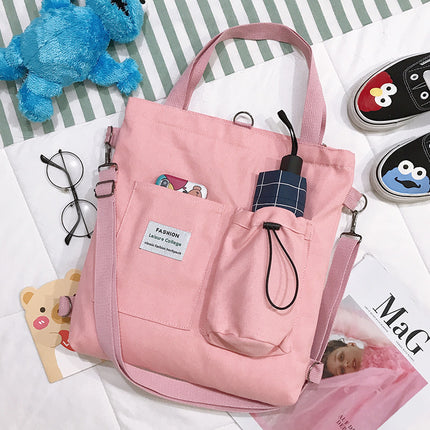 Harajuku Canvas Shoulder Bag | Preppy Style Handbag with Pockets for Women