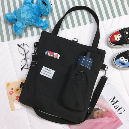 Harajuku Canvas Shoulder Bag | Preppy Style Handbag with Pockets for Women