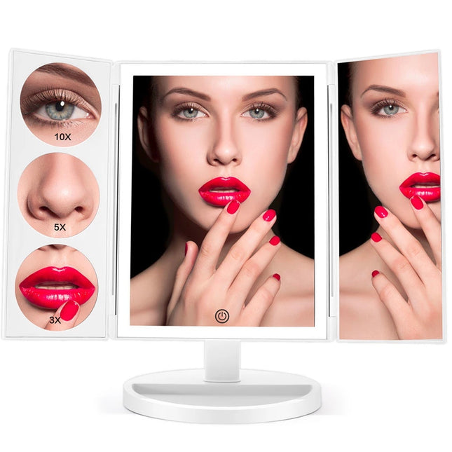 Trifold Makeup Mirror with 68 LED Lights | 10X Magnification & 180° Rotation Vanity Mirror