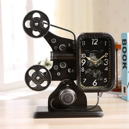 Retro Wrought Iron Movie Projector Desk Clock | Nostalgic Home Décor