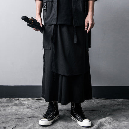Dark Aesthetic Wide-Leg Skirt Pants | Guochao Harajuku Fusion