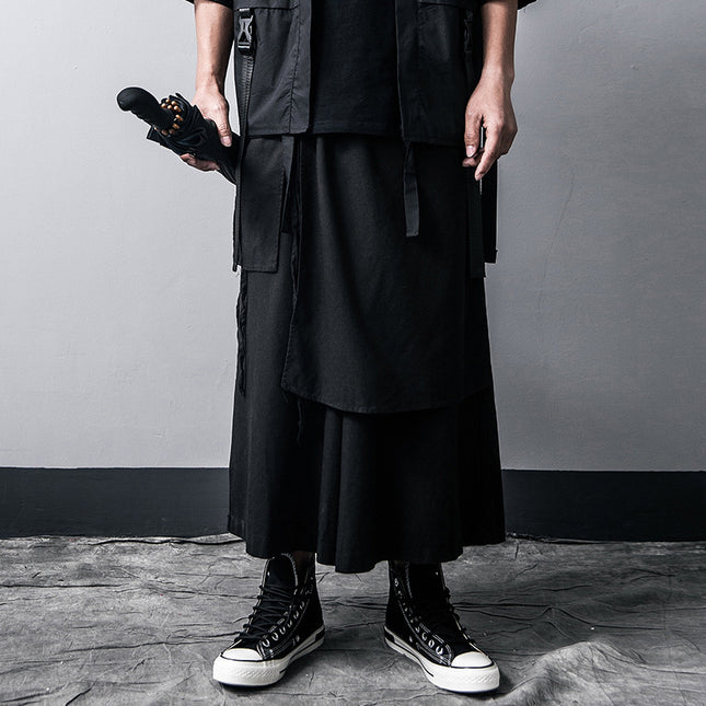 Dark Aesthetic Wide-Leg Skirt Pants | Guochao Harajuku Fusion