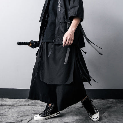 Dark Aesthetic Wide-Leg Skirt Pants | Guochao Harajuku Fusion
