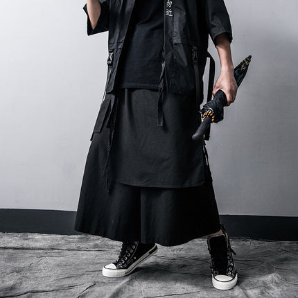 Dark Aesthetic Wide-Leg Skirt Pants | Guochao Harajuku Fusion