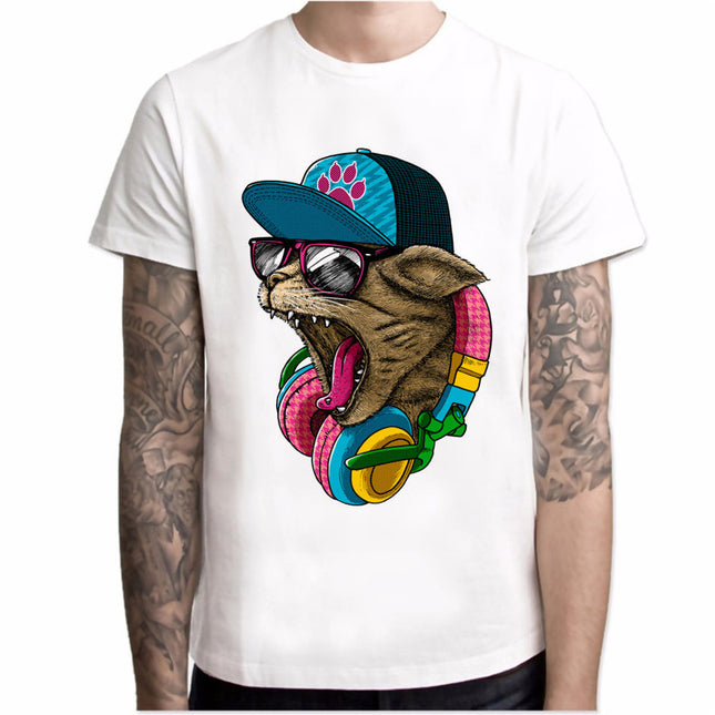 Men’s Crazy DJ Cat Short Sleeve T-Shirt | Fun Fashion Statement